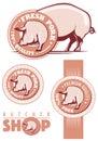 Group of Fresh pork labels with pig illustration