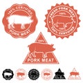 Fresh Pork Meat Seals Icons Set