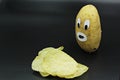 Fresh Potato Facial expressions when seen potato chips on black backgruound