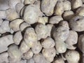 Fresh potatoes with soils for sale on the local market