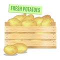 Fresh potatoes in a wooden box on a white background. Vector