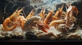Fresh prawns and langoustines arranged in seafood counter. Royalty Free Stock Photo