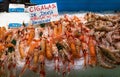 Fresh prawns and langoustines at a fish market Royalty Free Stock Photo