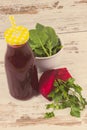 Fresh prepared beetroot juice with spinach and parsley. Healthy lifestyles and nutrition concept Royalty Free Stock Photo