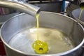 Fresh pressed olives now as the oil in the metal sink Royalty Free Stock Photo