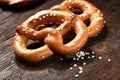 Fresh pretzels with sea salt close-up Royalty Free Stock Photo