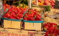 Fresh produce on display at a local farmers market in the town of Uzes Royalty Free Stock Photo