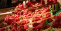 Fresh produce on display at a local farmers market in the town of Uzes Royalty Free Stock Photo