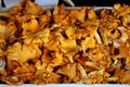 Golden mushrooms for sale at Italian market Padua Italy