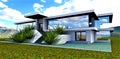 Fresh project of a country elite house. More glass elements increase the luxury level of the property. 3d rendering