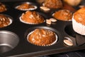 Fresh pumpkin muffins in baking form Royalty Free Stock Photo