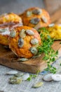 Fresh pumpkin scones and thyme. Royalty Free Stock Photo