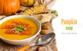 Fresh pumpkin soup with a spoon and vegetables Royalty Free Stock Photo