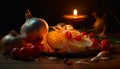 Fresh pumpkin on wooden table, autumn decoration for healthy eating generated by AI Royalty Free Stock Photo