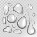 Fresh pure water drops of different shapes Royalty Free Stock Photo