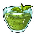 Fresh puree of greens with a mint leaf .Vegetarian Breakfast of greens.Vegetarian Dishes single icon in cartoon style