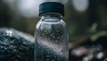 Fresh purified water pouring into a transparent glass bottle outdoors generated by AI Royalty Free Stock Photo