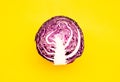 Fresh of purple cabbage half slicedon color background