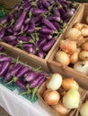 Fresh purple eggplant and onion for sale