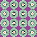 Fresh purple and pastel pop art floral pattern with repeating motif of flowery and bold designs, suitable