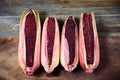 Fresh purple sweet corn on wooden background Royalty Free Stock Photo