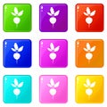 Fresh radish icons 9 set Royalty Free Stock Photo