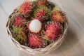 Fresh rambutan sweet delicious in the basket . tropical fruit Royalty Free Stock Photo