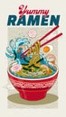 Fresh Ramen Noodle Design Long Portrait Size, Vintage Style