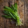 Fresh ramson bunch on wooden background Royalty Free Stock Photo