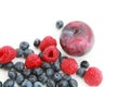 Fresh raspberries, blueberries and plum Royalty Free Stock Photo