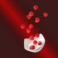 Fresh raspberries falling into bowl  with yogurt isolated on dark red Royalty Free Stock Photo