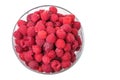 Fresh raspberries in a glass bowl isolated on a white background