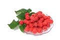 Fresh raspberries on a glass dish