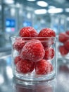 Fresh raspberries in a glass jar, in a bright kitchen setting. Royalty Free Stock Photo