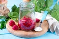 Fresh raspberries in a jar Royalty Free Stock Photo