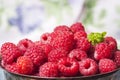 Fresh raspberries in vintage basket, vitamins, healthy food, ve Royalty Free Stock Photo