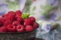 Fresh raspberries in vintage basket, vitamins, healthy food, ve Royalty Free Stock Photo