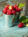 Fresh raspberries in vintage basket vitamins healthy food vegan ingredients. Selective focus Royalty Free Stock Photo