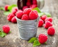 Fresh raspberry in the bucket Royalty Free Stock Photo