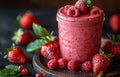 Fresh raspberry smoothie in glass jar on dark background Royalty Free Stock Photo