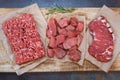 Fresh raw angus beef meat, whole, ground and chopped Royalty Free Stock Photo