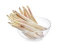 Fresh raw asparagus in glass bowl isolated Royalty Free Stock Photo