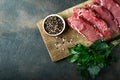 Fresh raw beef, cut into steaks Royalty Free Stock Photo