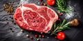 fresh raw beef steak Dark background