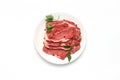 Fresh raw beef steak isolated on white background, top view Royalty Free Stock Photo