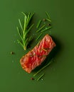 Fresh Raw Beef Steak with Rosemary Sprigs and Spices on a Dark Green Background Gourmet Meat Preparation Concept Royalty Free Stock Photo