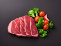 fresh raw beef steak and vegetables on a black background, AI Generated Royalty Free Stock Photo
