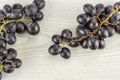 Fresh raw black grape on grey wood