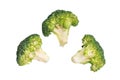 Fresh raw broccoli pieces isolated on white background. top view Royalty Free Stock Photo