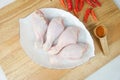 Fresh Raw Chicken Drumstick on a White plate and seasoning Royalty Free Stock Photo